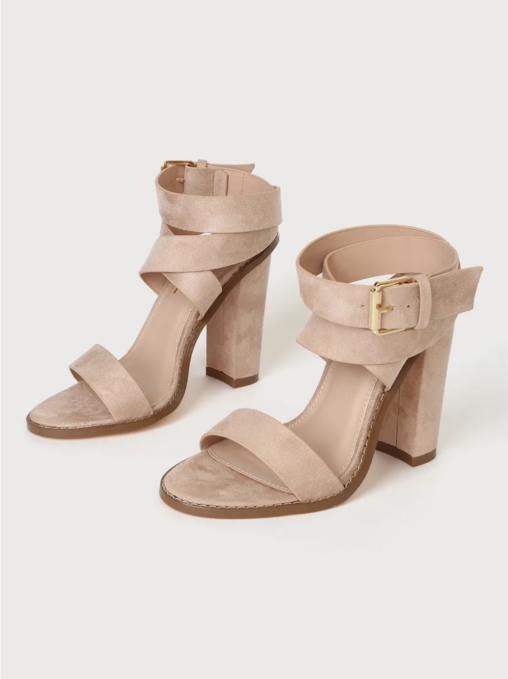LILIANA Beige Nude Chunky Strappy Ankle Wrap Sandals Heels Sz 8 $27.90